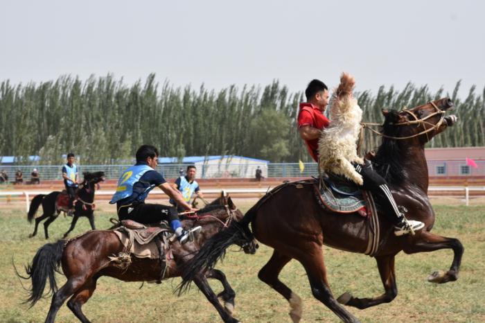 叼羊比赛中,选手们你追我赶,竞争激烈。买合木提 摄 叼羊比赛中,选手们你追我赶,竞争激烈。买合木提 摄
